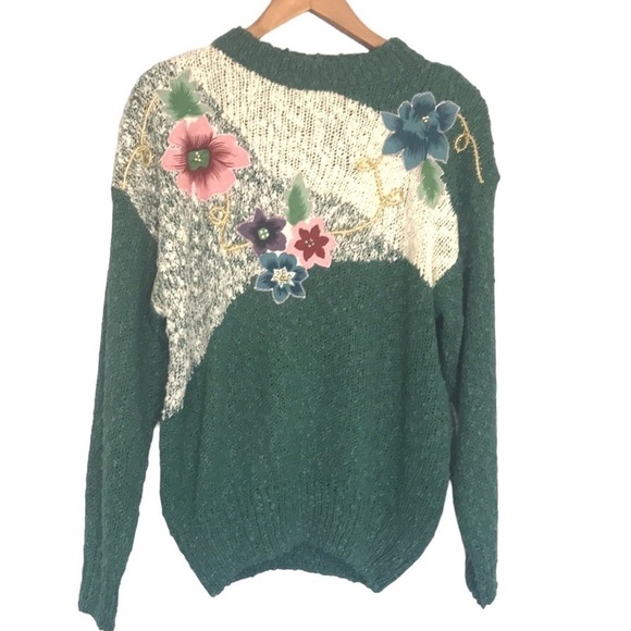 Vintage Sweaters - NWT separate scene Vintage floral chunky knit textured sweater size Large green